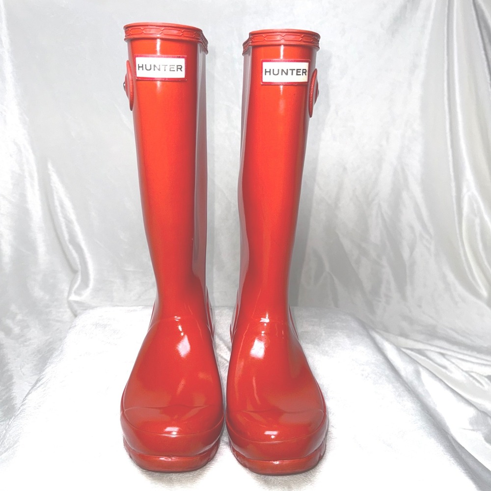 Hunter Original Tall Gloss Orange Rain Boots Womens Size 5 / Men's 4 Waterproof